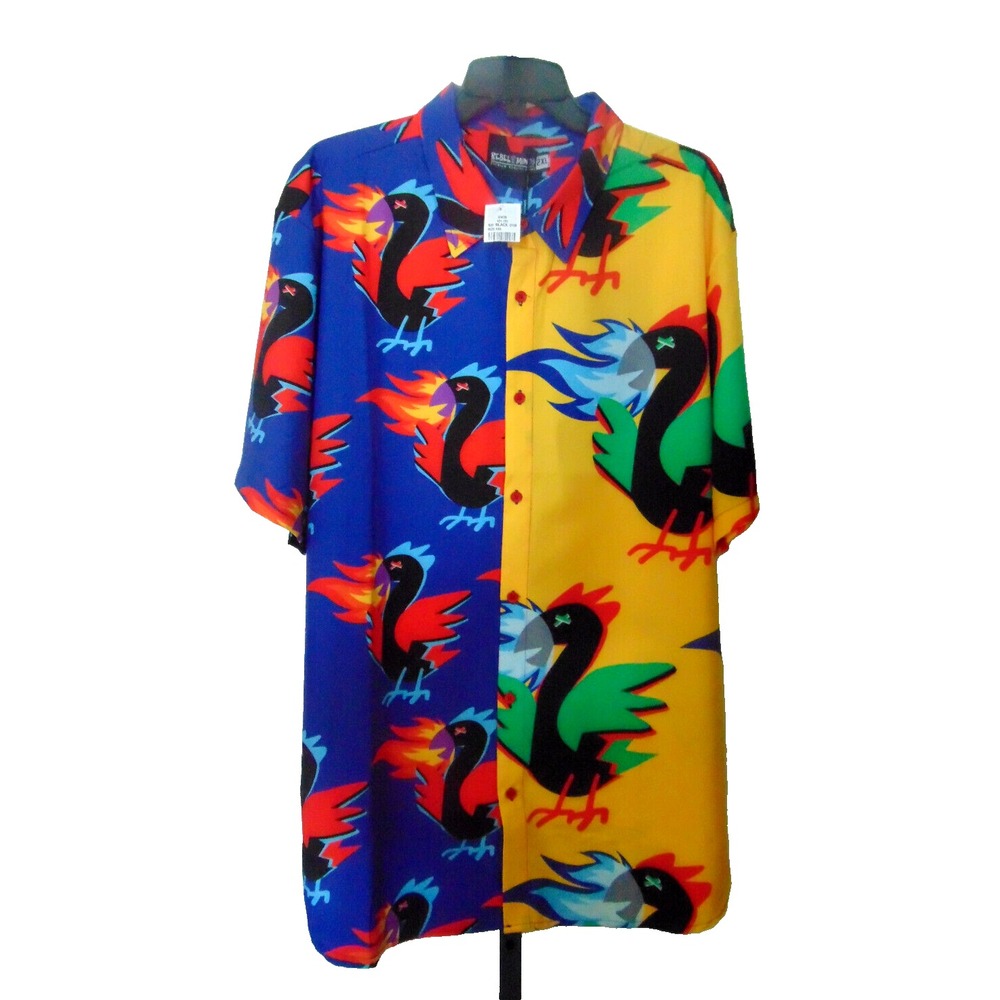 Shirt Men's 2XL Rebel Minds Multicolor Button Down Short Sleeve Bird Print